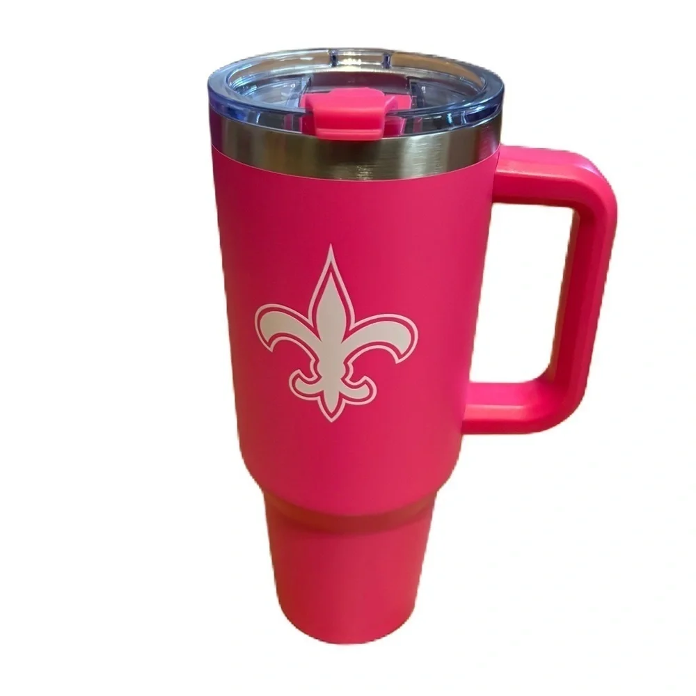 NFL New Orleans Saints Stainless Steel Pink Tumbler with Handle NEW 40 oz NEW